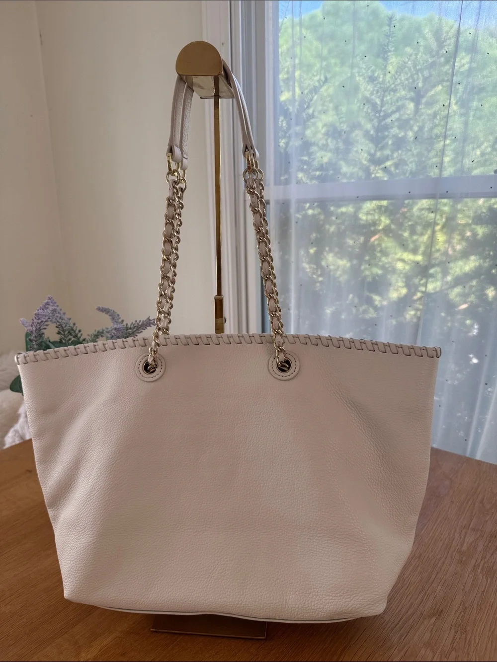 Tory Burch White Leather Chain-Handle Tote with